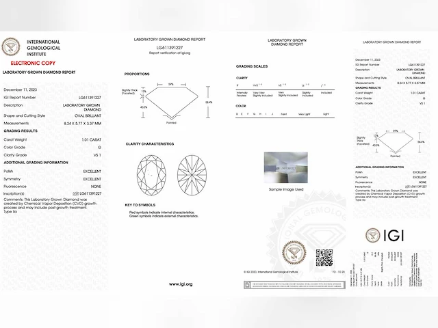 Ovale diamant 1.01 ct - afbeelding 3 van  5