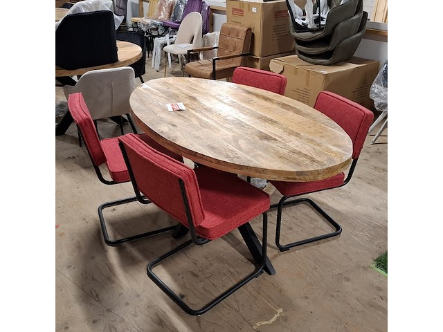 Ovale eetkamertafel met 4x stoel - afbeelding 2 van  7