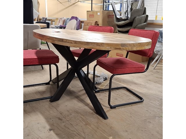 Ovale eetkamertafel met 4x stoel - afbeelding 3 van  7