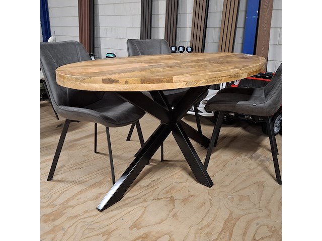 Ovale eetkamertafel met 4x stoel - afbeelding 2 van  6