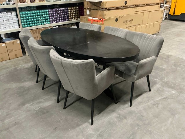 Ovale eetkamertafel met 6 stoelen 210x100xh79cm - afbeelding 1 van  4