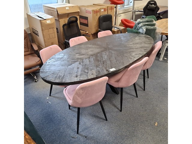 Ovale eetkamertafel met 6x stoel - afbeelding 1 van  9