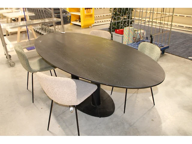 Ovale tafel met vijf stoelen afmeting 240 x 110 cm. hoogte 76 cm - afbeelding 1 van  2