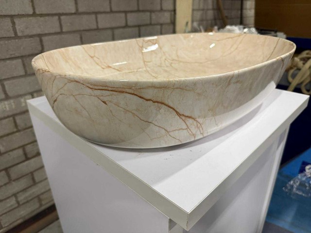 Ovale wasbak marmerlook glans - afbeelding 1 van  4