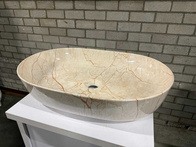 Ovale wasbak marmerlook glans - afbeelding 2 van  4