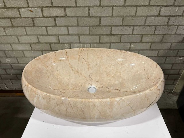 Ovale wasbak marmerlook glans - afbeelding 2 van  3