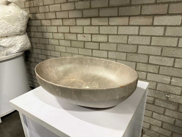 Ovale wasbak marmerlook mat - afbeelding 1 van  3