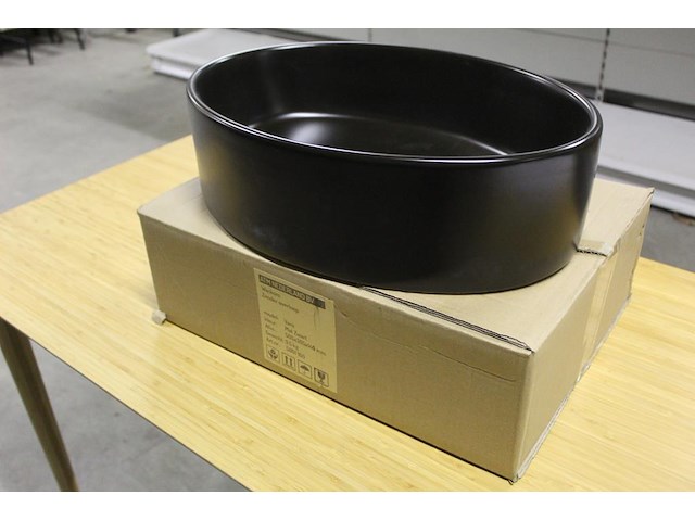 Ovale waskom zonder overloop mat zwart. afmeting 505 x 305 x 140 mm. - afbeelding 1 van  3