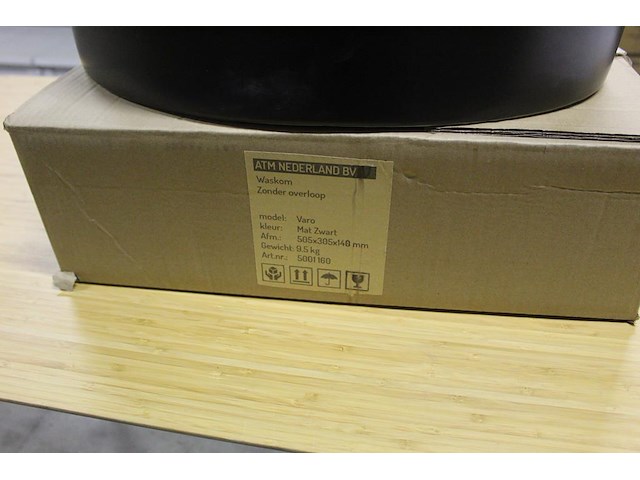 Ovale waskom zonder overloop mat zwart. afmeting 505 x 305 x 140 mm. - afbeelding 3 van  3