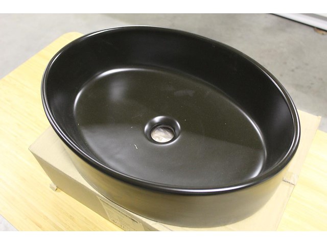 Ovale waskom zonder overloop mat zwart. afmeting 505 x 305 x 140 mm. - afbeelding 2 van  3