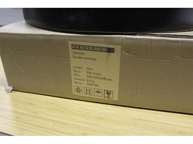 Ovale waskom zonder overloop mat zwart. afmeting 505 x 305 x 140 mm. - afbeelding 3 van  3