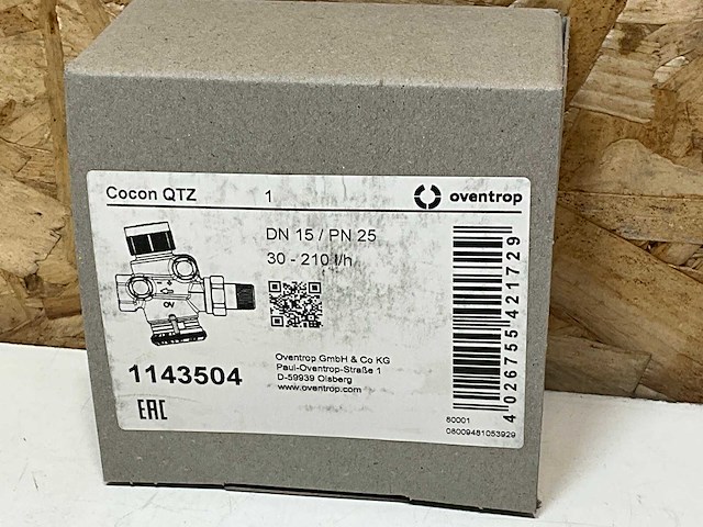 Oventrop inregelafsluiter cocon qtz z. nippels dn15 bi-bu 30-210l/h - afbeelding 1 van  1