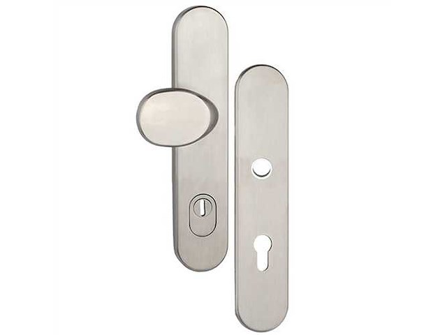 Oxloc - ovaal - veiligheidsdeurduwergarnituur knop-kruk - veiligheidslangschild pc72 links/rechts skg3 rvs met kerntrekbeveiliging - afbeelding 1 van  8