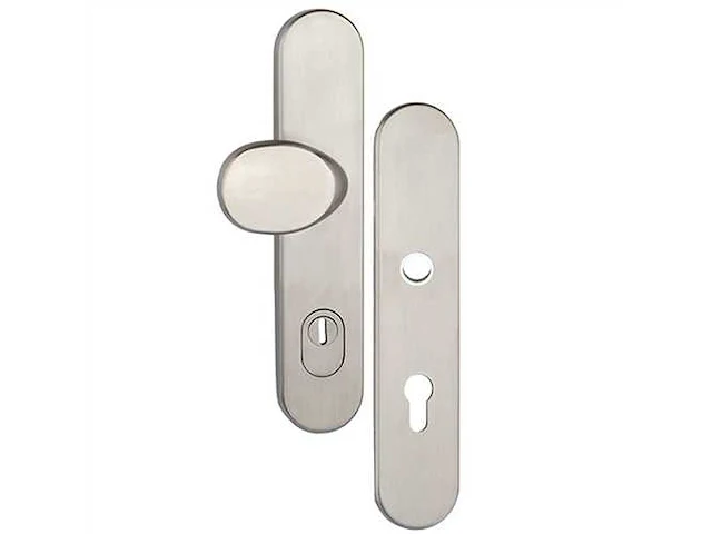 Oxloc - ovaal - veiligheidsdeurduwergarnituur knop-kruk - veiligheidslangschild pc72 links/rechts skg3 rvs met kerntrekbeveiliging - afbeelding 1 van  16