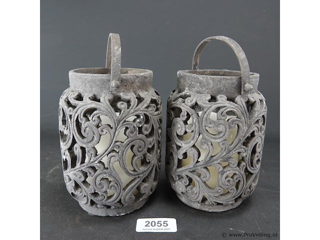 Paar aardewerk windlichten - afbeelding 1 van  5