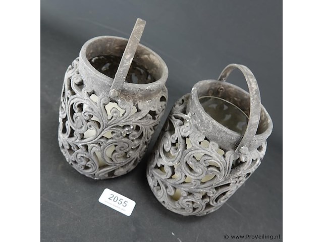 Paar aardewerk windlichten - afbeelding 3 van  5