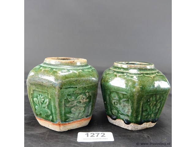Paar antieke chinese gemberpotten - afbeelding 1 van  5