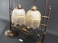 Paar antieke ganzennek koper/messing lampen - afbeelding 2 van  5