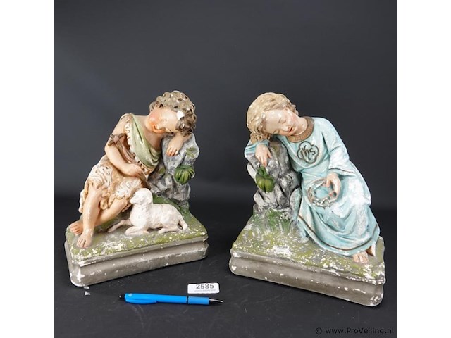 Paar antieke gipsen sculpturen - afbeelding 1 van  5