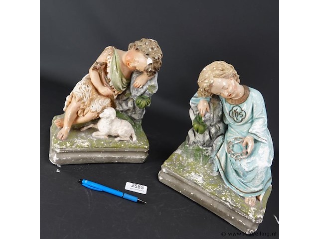 Paar antieke gipsen sculpturen - afbeelding 2 van  5