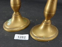 Paar antieke messing kandelaren - afbeelding 4 van  5
