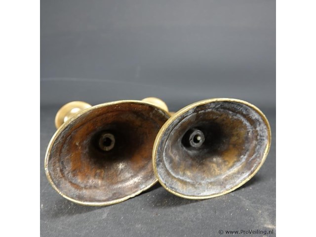 Paar antieke messing kandelaren - afbeelding 5 van  5