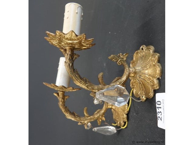 Paar antieke messing wandlampjes in rococo- of lodewijk xv-stijl - afbeelding 1 van  5