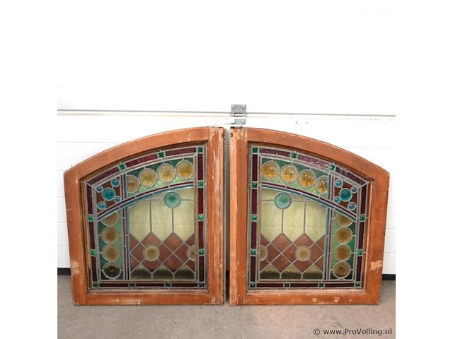 Paar art deco glas in lood ramen - afbeelding 1 van  5