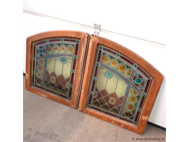 Paar art deco glas in lood ramen - afbeelding 2 van  5