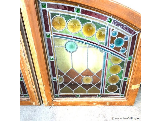 Paar art deco glas in lood ramen - afbeelding 3 van  5