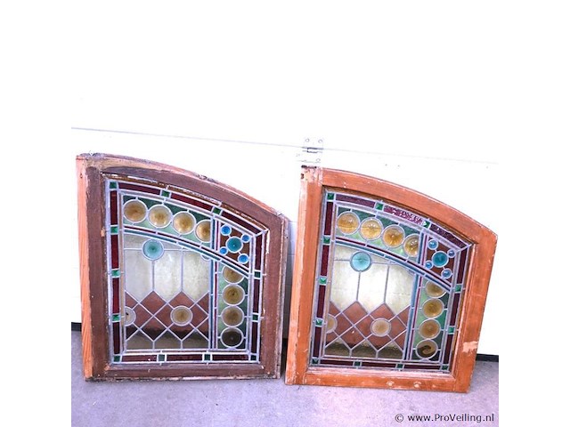 Paar art deco glas in lood ramen - afbeelding 5 van  5