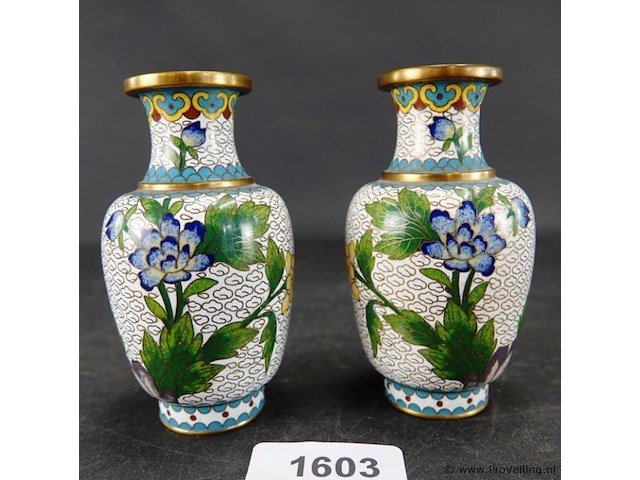Paar chinese cloisonné vazen - afbeelding 1 van  5