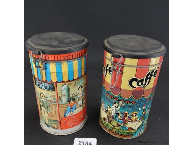 Paar gelithografeerde vintage blikken - afbeelding 1 van  5