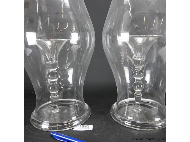 Paar grote glazen vaaskandelaren - afbeelding 4 van  5