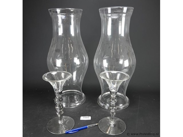 Paar grote glazen vaaskandelaren - afbeelding 5 van  5