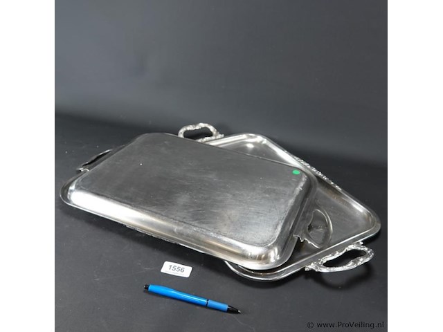 Paar grote verzilverde dienbladen - afbeelding 4 van  5