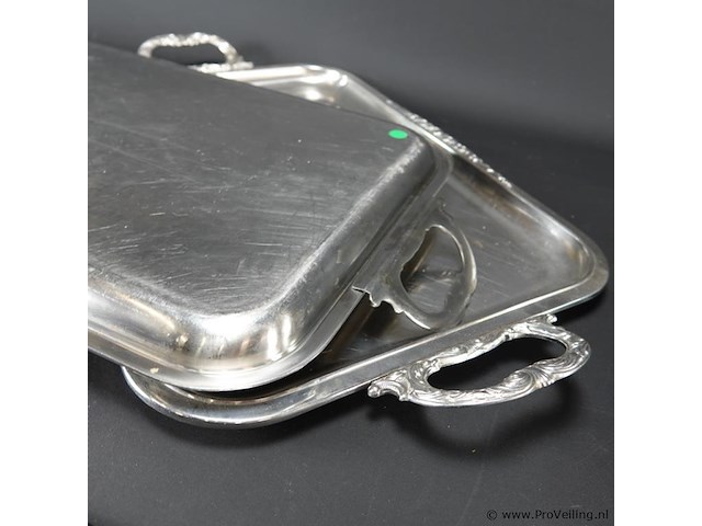 Paar grote verzilverde dienbladen - afbeelding 5 van  5