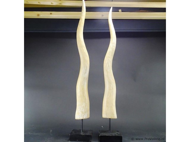 Paar hoge houten hoorns op basement - afbeelding 2 van  5