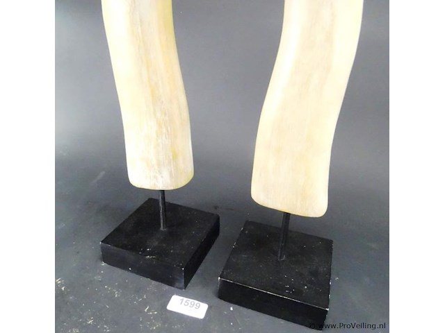 Paar hoge houten hoorns op basement - afbeelding 4 van  5