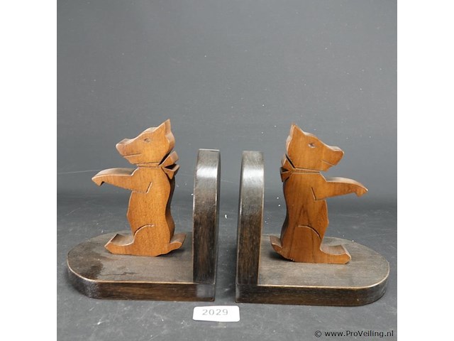 Paar houten boekensteunen met beren - afbeelding 1 van  5