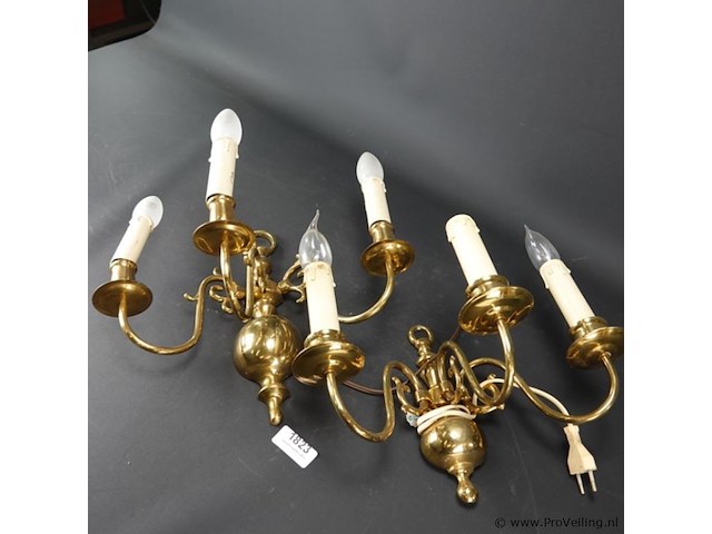 Paar koperen wandkandelaren - afbeelding 2 van  5