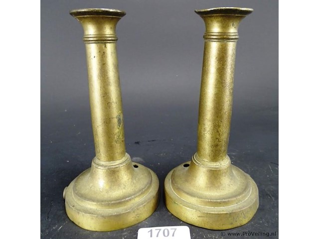 Paar koper/messing kandelaren - afbeelding 1 van  5