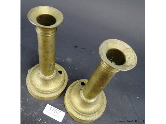 Paar koper/messing kandelaren - afbeelding 2 van  5