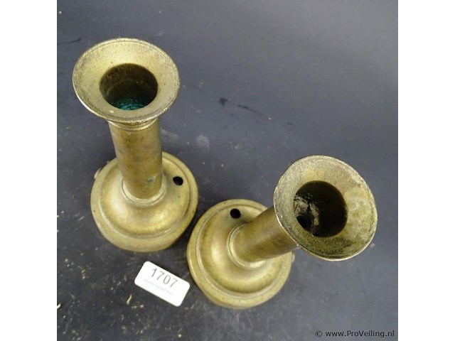 Paar koper/messing kandelaren - afbeelding 3 van  5
