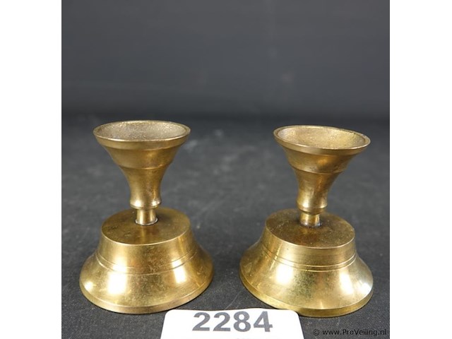Paar messing/koper kandelaartjes - afbeelding 1 van  3