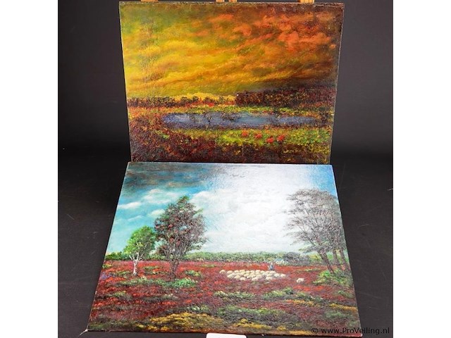 Paar olieverfschilderijen op board - afbeelding 1 van  5