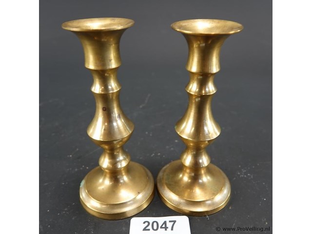 Paar oude brons/messing kandelaren - afbeelding 1 van  5