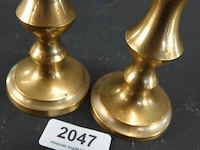 Paar oude brons/messing kandelaren - afbeelding 4 van  5