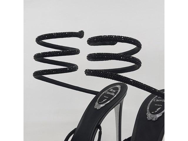 Paar pumps, maat 40, rene caovilla, black satin jet strass - afbeelding 6 van  11