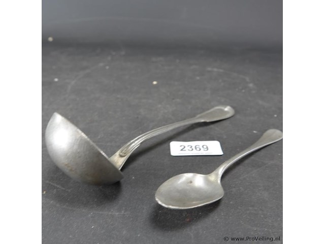 Paar tinnen lepels - afbeelding 1 van  5